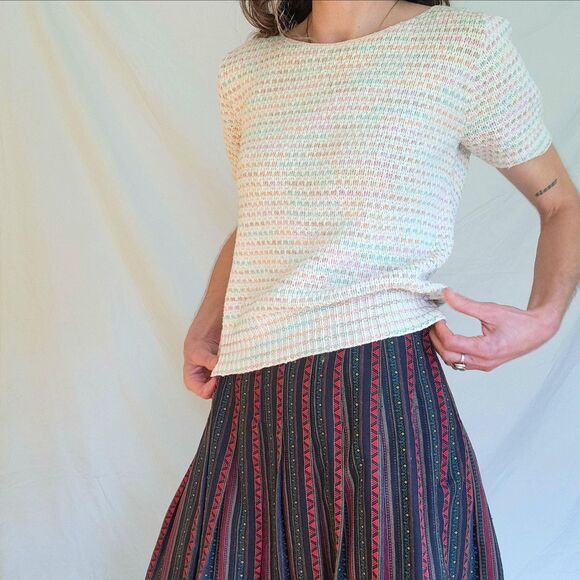 1930s Vintage Short Sleeve Knit Pastel Sweater: WW2 Era Womens Jumper, S/M - Picture 11 of 11